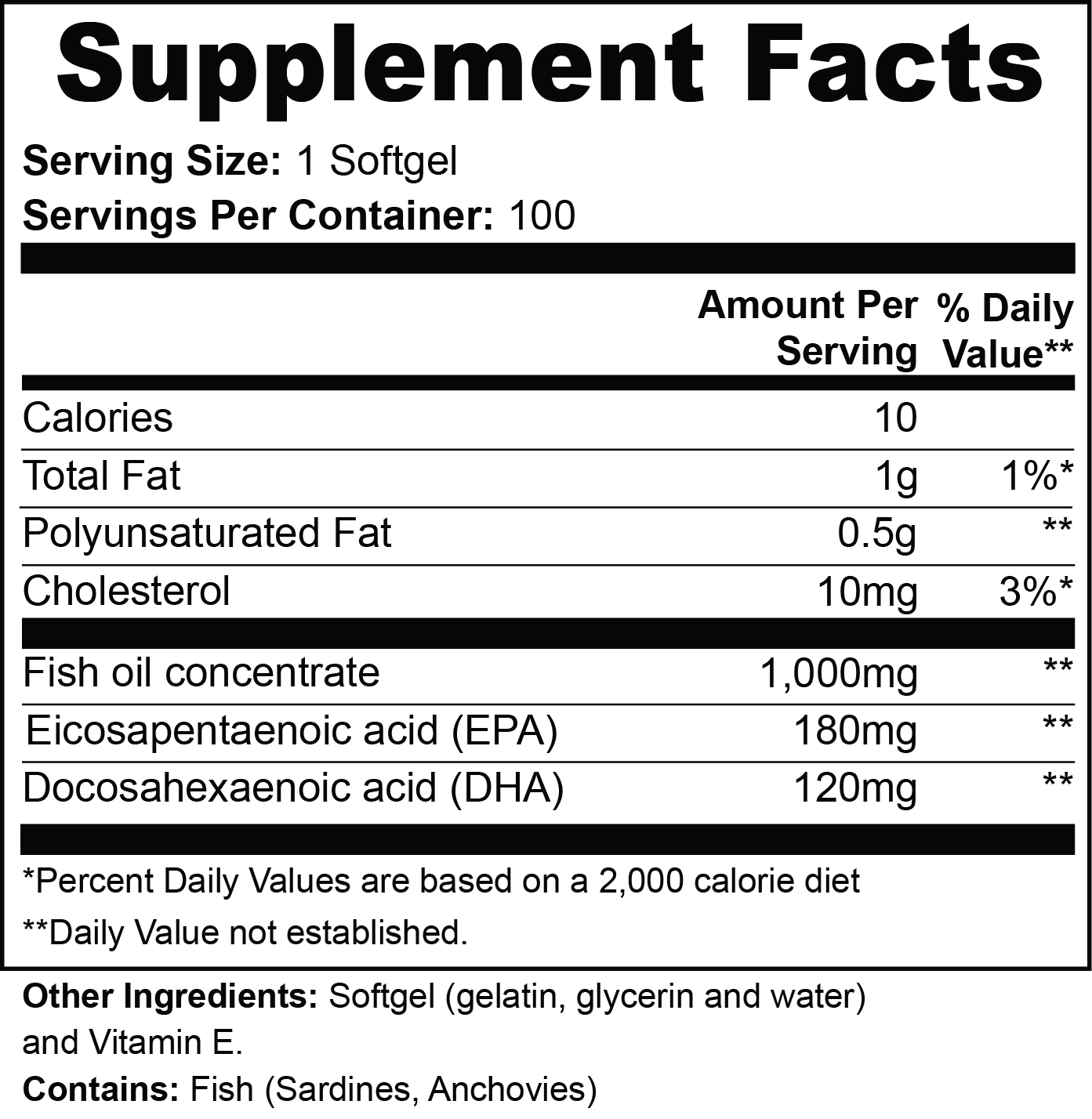 Omega-3 Softgels – 180mg EPA + 120mg DHA (100 Softgels)